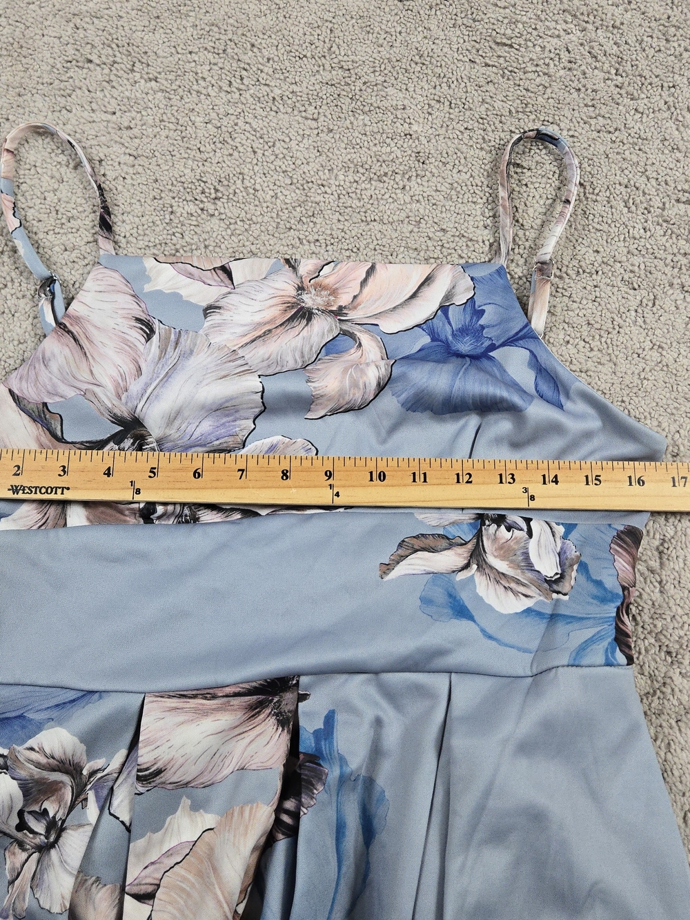Asos Pleated Midi Dress Blue Floral Sleeveless Square Neck Summer Wedding Guest - Picture 6 of 10